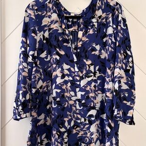 JM Collection Blue and Black Floral Blouse